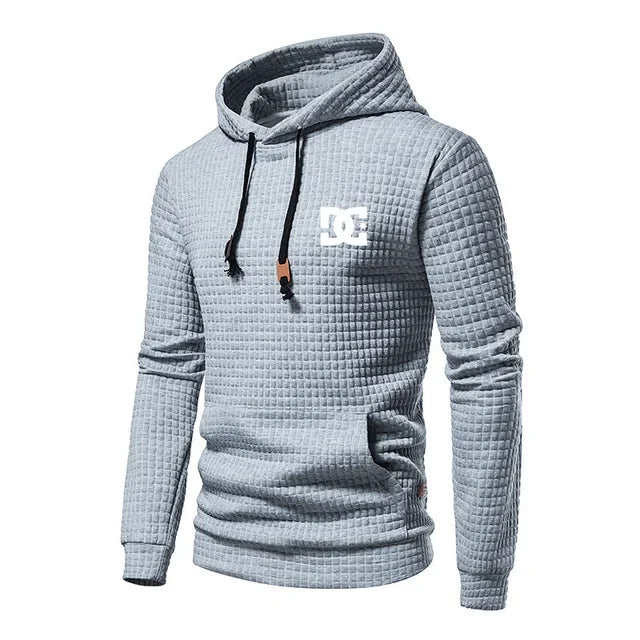 2025 New Spring and Autumn Europe men DC letters printed casual large pocket hoodie jumper small plaid jacquard plus size