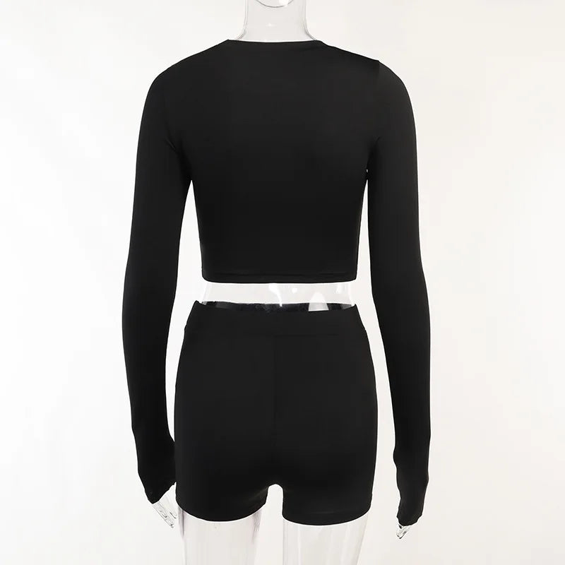 Summer Round Neck Long Short sleeved 3/4 Shorts Two piece Women's Fashion Sports Versatile Set