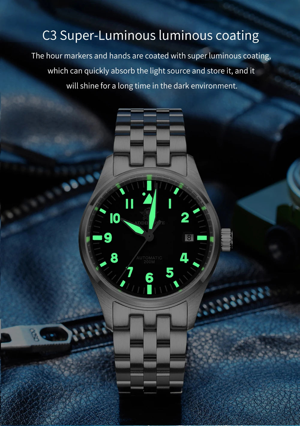 ADDIESDIVE Watches For Men Luxury Business Leisure Automatic Mechanical Men's Watch Fluorescent Waterproof 8215 316L Stainless