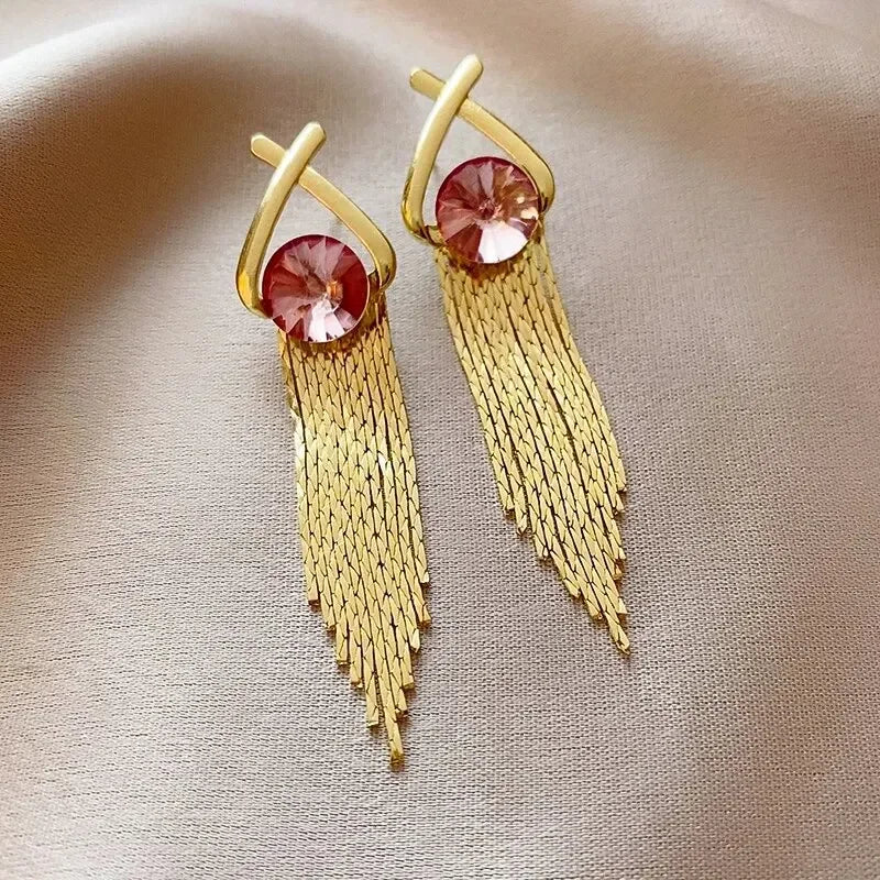 Long Tassel Rhinestones Chains Ear Line Drop Earrings for Women Gold Color Delicate Dangle Earring Hanging Charm Fashion Jewelry
