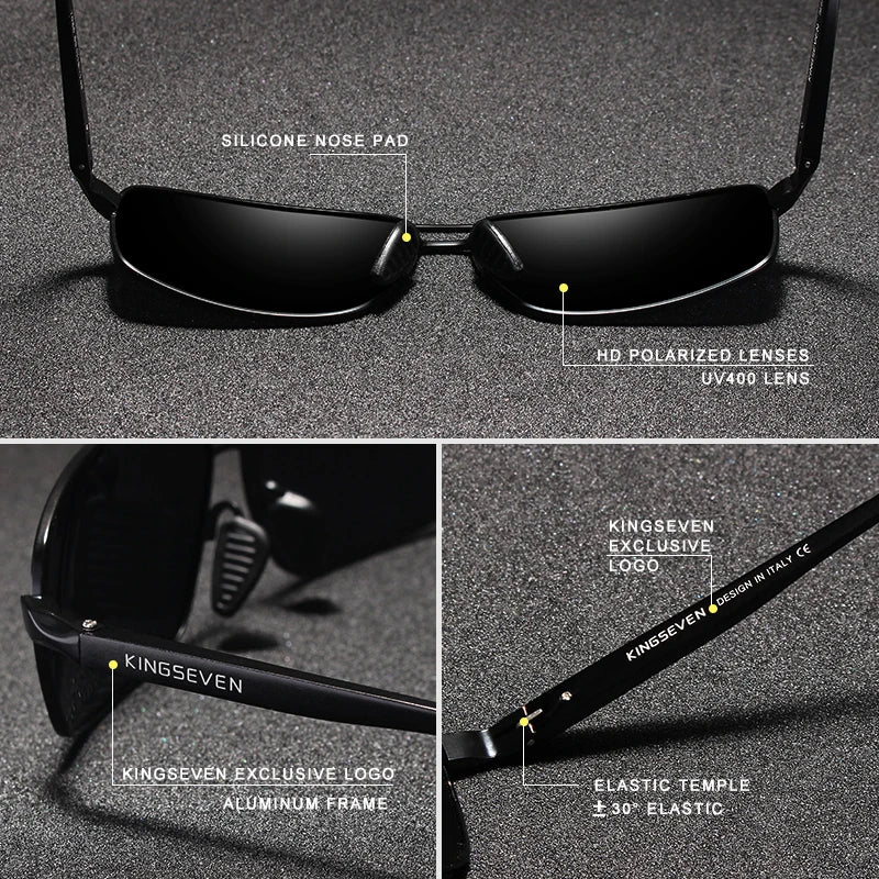 KINGSEVEN Men Polarized Sunglasses Vintage UV400 Optics Eyewear Protection Retro Brand Designer Square Classic Shades Sun glass