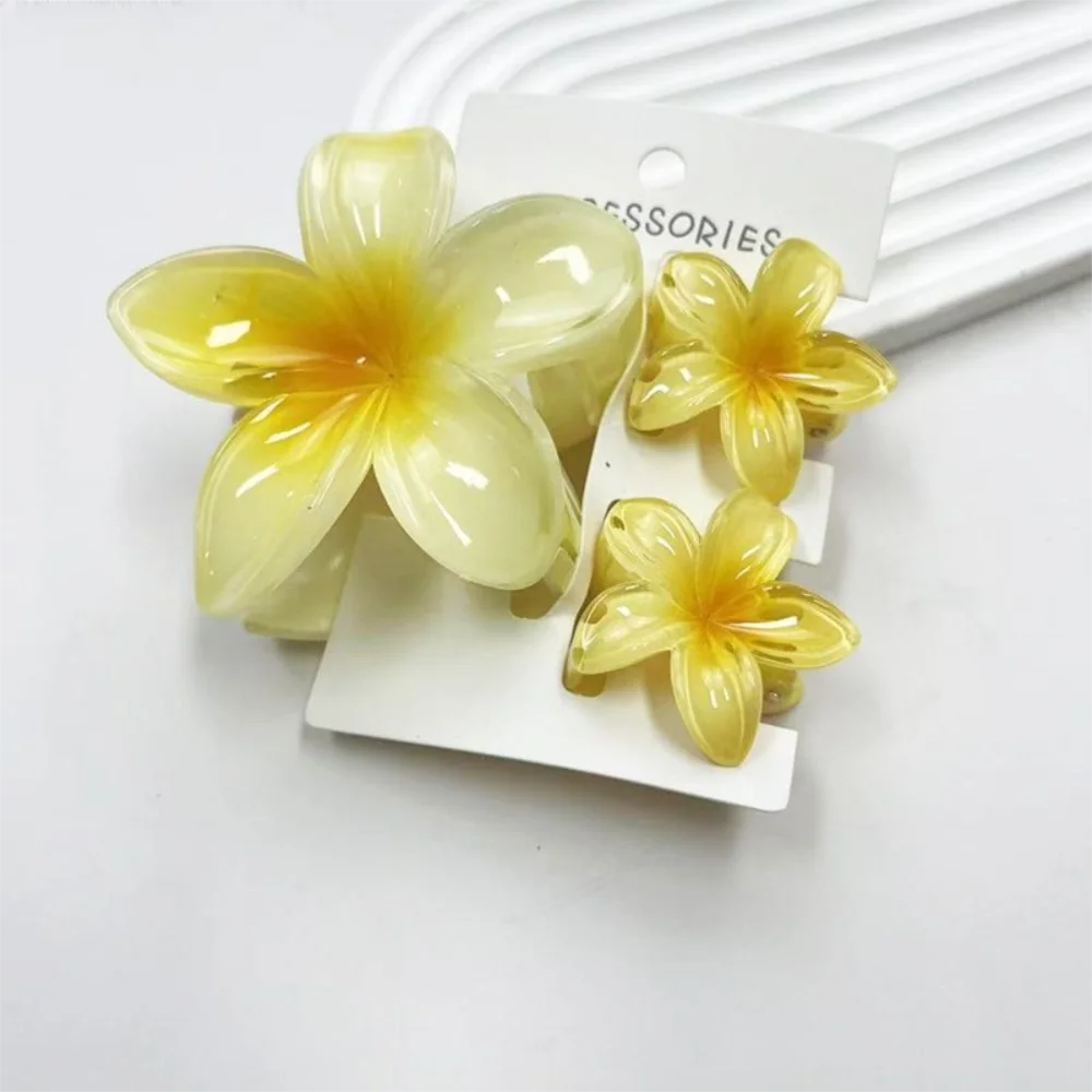 3Pcs/Set Hawaiian Flower Gradient Hair Claws Ponytail Cip Plumeria Flower Shark Clip Barrettes Hairpins For Women Girl
