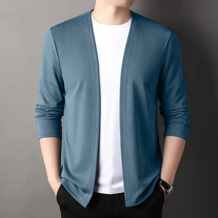 New Slim Fit Cardigan for Men, Thin Spring and Autumn Outerwear, Long Sleeve Casual Trendy Versatile Pure Color Slim Fit Autumn