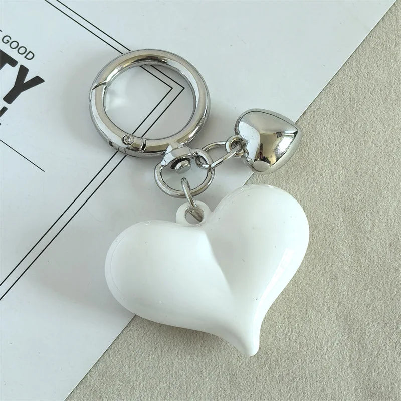 Y2K Black Transparent Puffy Heart Charms Keychain Grunge Fashion Bag Backpacks Hanging Ornament Car Key Chain for Women
