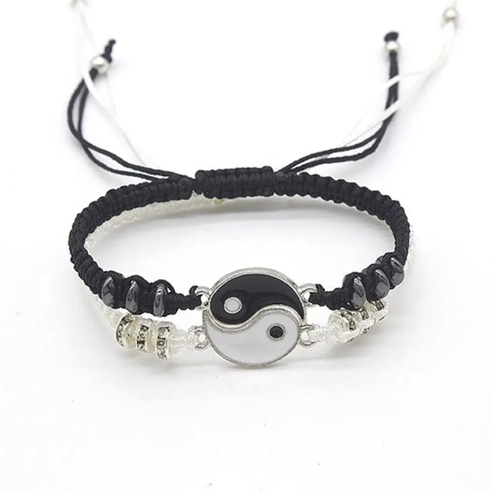 2 PC Couple Black & White Tai Chi Bracelet Set