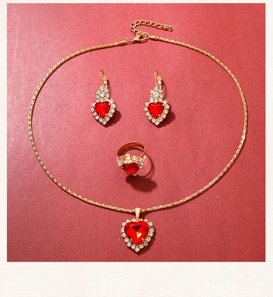 Golden Luxury Watch Women Ring Necklace Earring Rhinestone Fashion Wristwatch Casual Ladies Bracelet Watches Jewelry Set