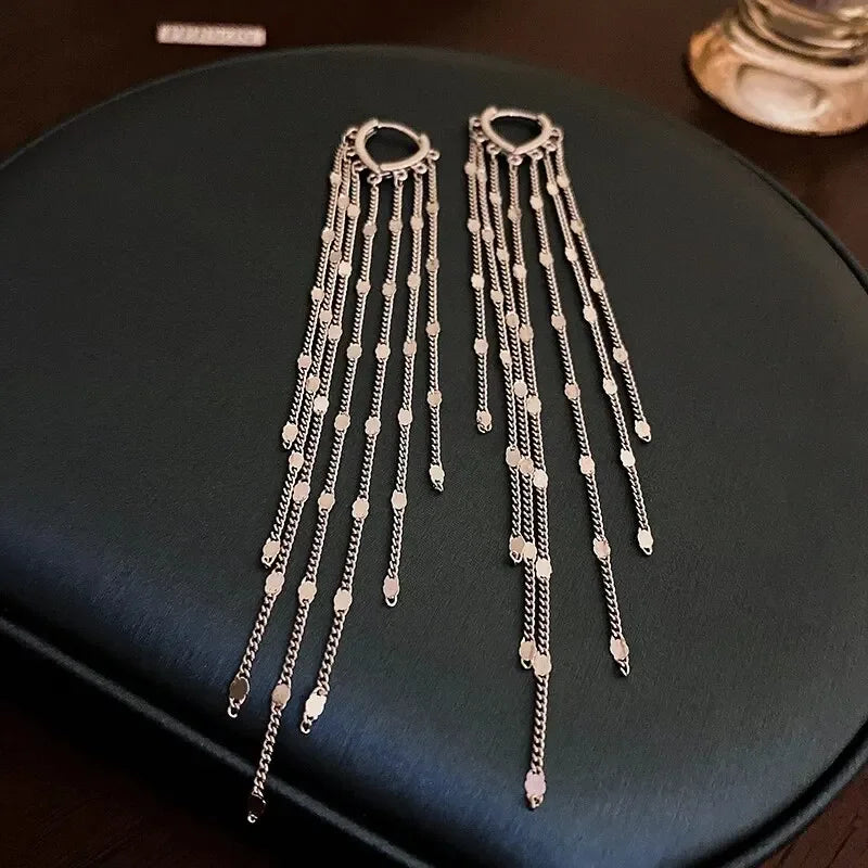 Long Tassel Rhinestones Chains Ear Line Drop Earrings for Women Gold Color Delicate Dangle Earring Hanging Charm Fashion Jewelry