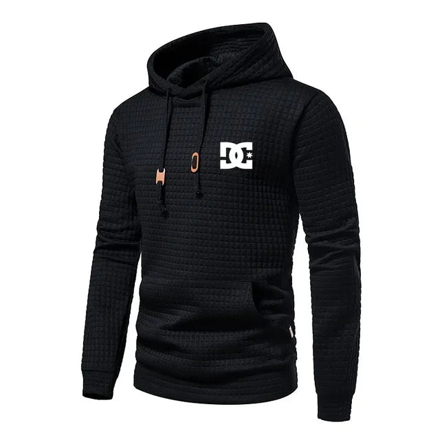 2025 New Spring and Autumn Europe men DC letters printed casual large pocket hoodie jumper small plaid jacquard plus size