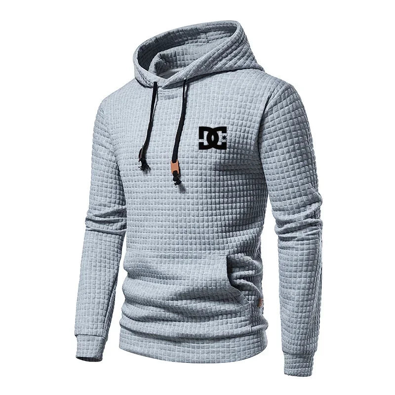 2025 New Spring and Autumn Europe men DC letters printed casual large pocket hoodie jumper small plaid jacquard plus size