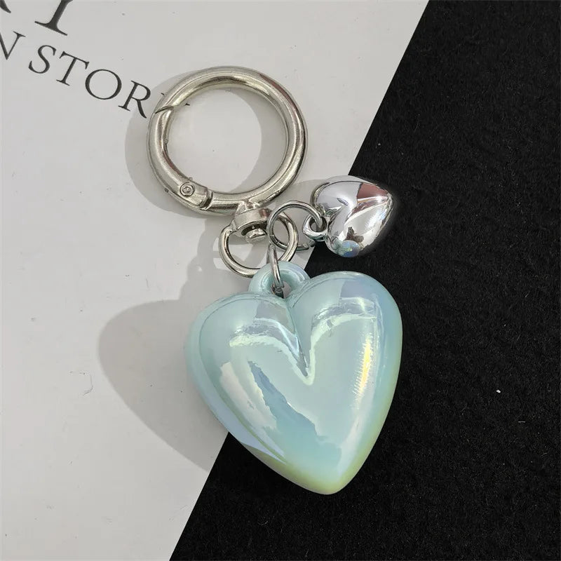 Y2K Black Transparent Puffy Heart Charms Keychain Grunge Fashion Bag Backpacks Hanging Ornament Car Key Chain for Women