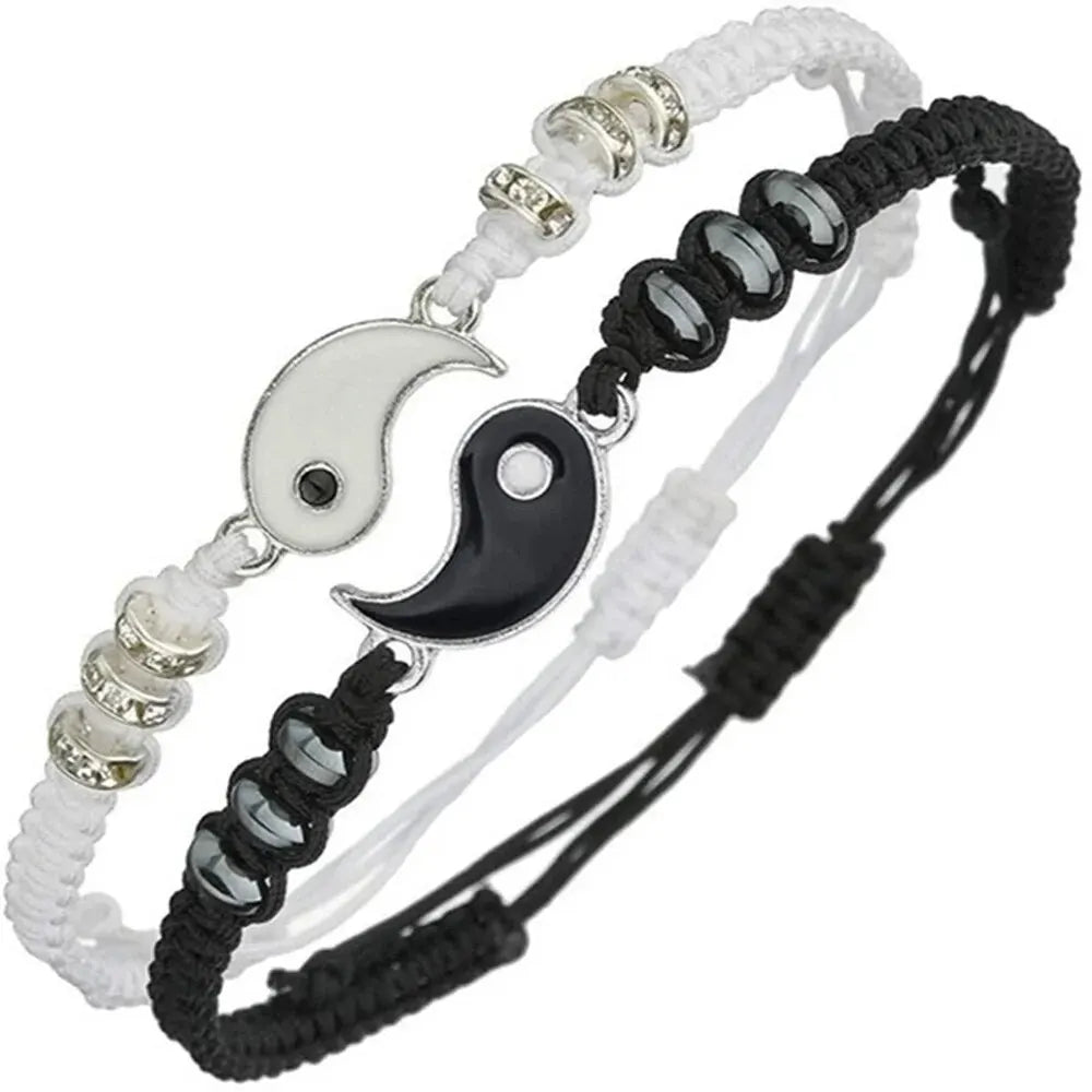 2 PC Couple Black & White Tai Chi Bracelet Set