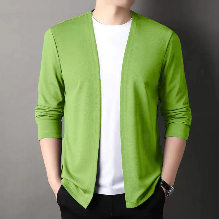 New Slim Fit Cardigan for Men, Thin Spring and Autumn Outerwear, Long Sleeve Casual Trendy Versatile Pure Color Slim Fit Autumn