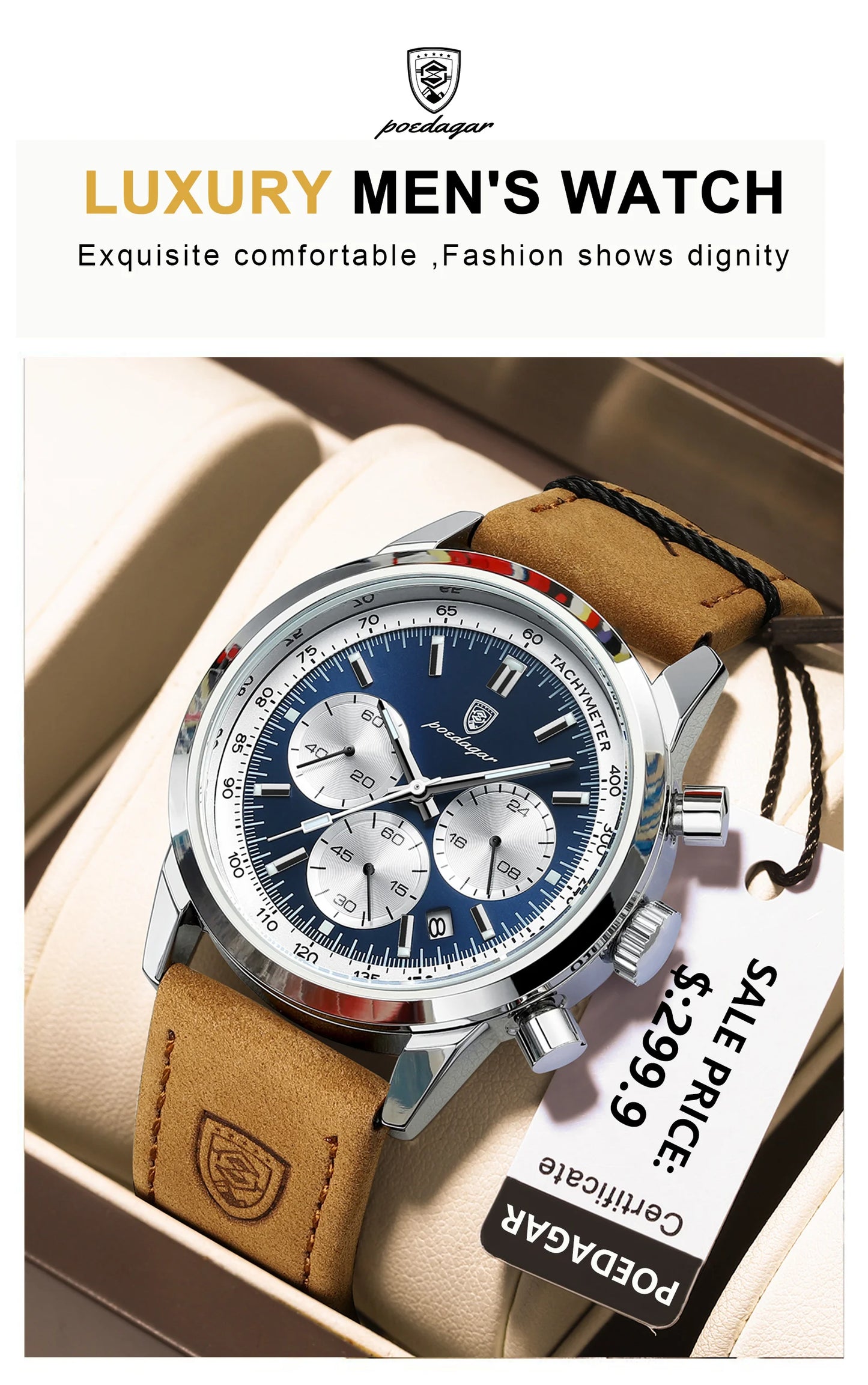 POEDAGAR Luxury Man Watch High Quality Waterproof Chronograph Luminous Men's Wristwatch Leather Men Quartz Watches Casual Clock