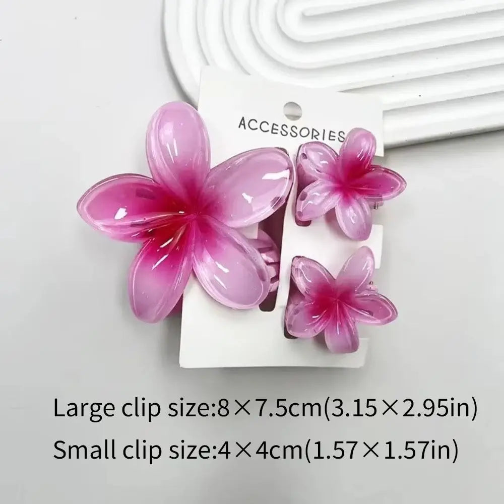 3Pcs/Set Hawaiian Flower Gradient Hair Claws Ponytail Cip Plumeria Flower Shark Clip Barrettes Hairpins For Women Girl