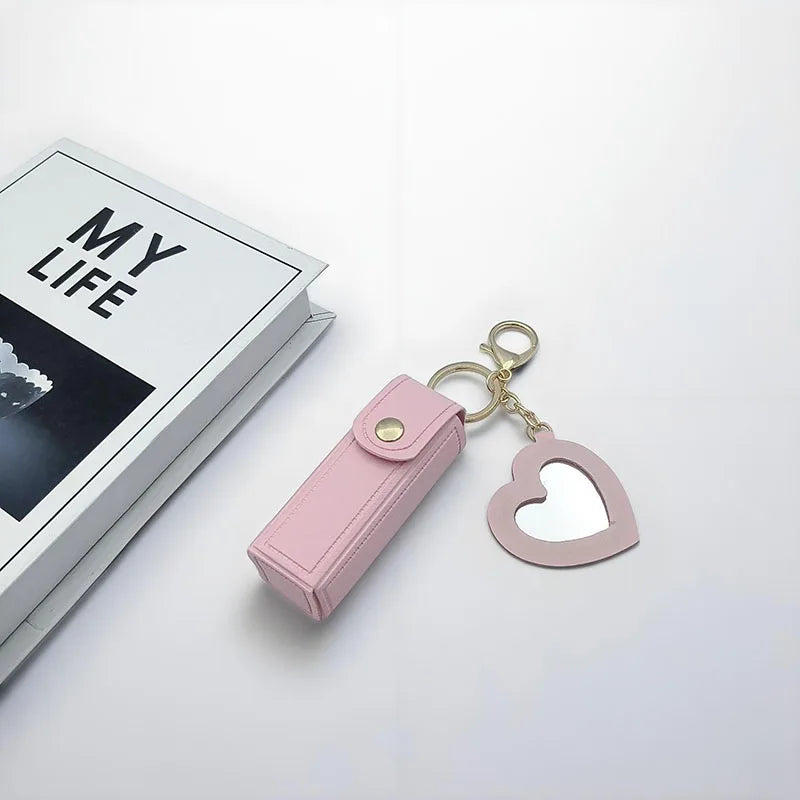 Various colors available, heart-shaped mirror portable mini lipstick bag, portable lipstick bag with mirror, small cosmetic bag,