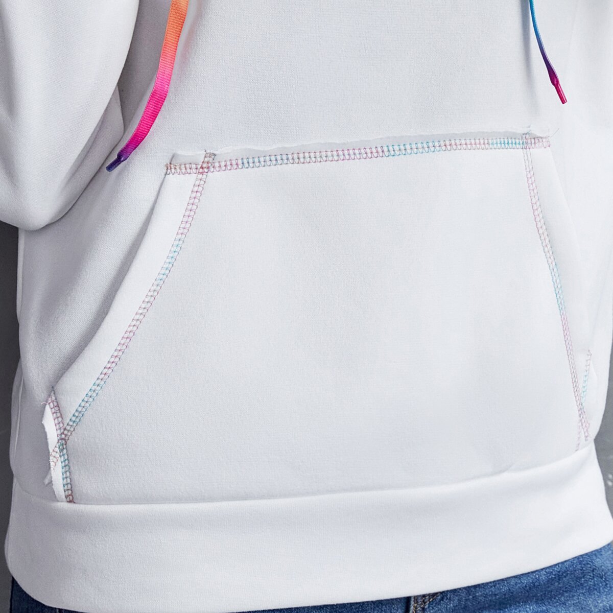 Rainbow Color Block Hooded Sweater Jacket Top