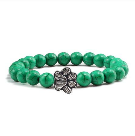 White Porcelain Cat Paw Bracelet with Turquoise Beads