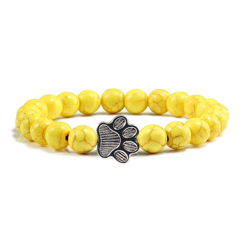 White Porcelain Cat Paw Bracelet with Turquoise Beads