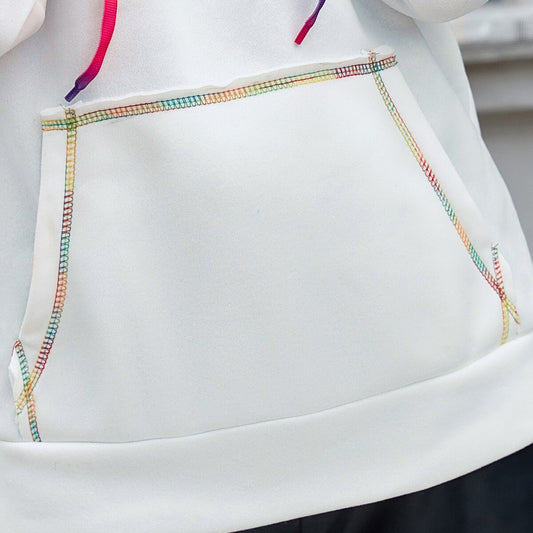 Rainbow Color Block Hooded Sweater Jacket Top