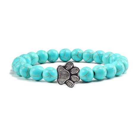 White Porcelain Cat Paw Bracelet with Turquoise Beads